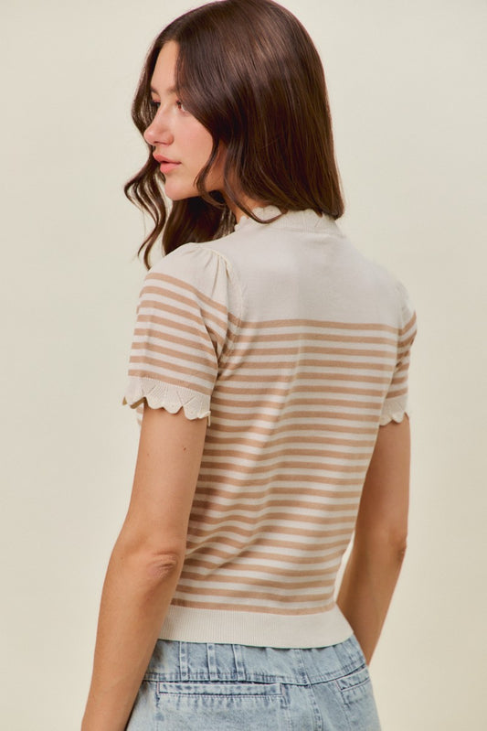 So Me | Stripe Sweater with Lace Inspired Trim