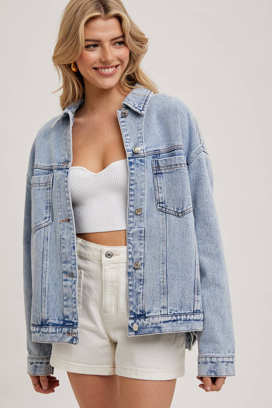 Denim Button Down Oversized Jacket Lt. Wash
