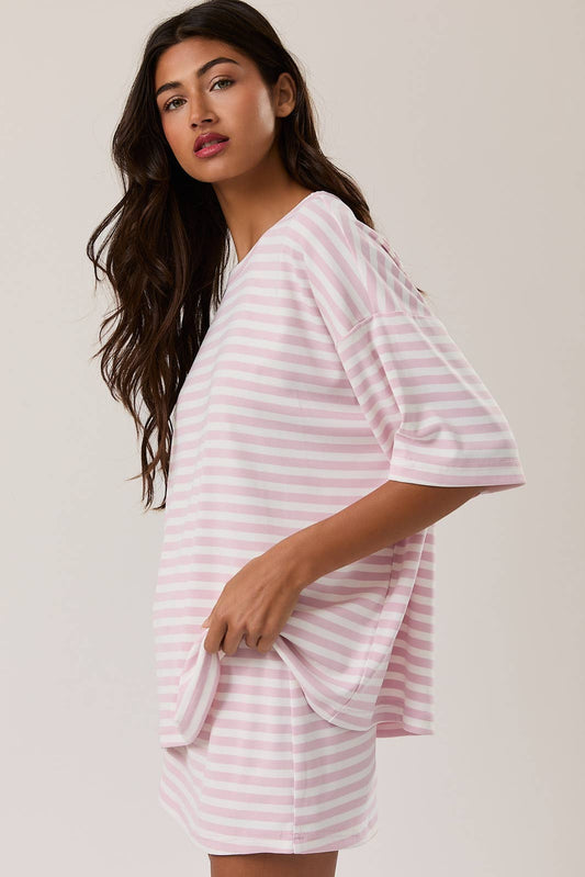 LE LIS | Short Sleeve Round Neck Oversized Stripe T-Shirt