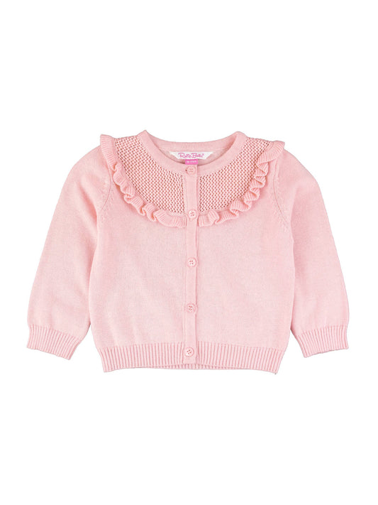 Pink Sweater Knit Ruffle Trim Cardigan