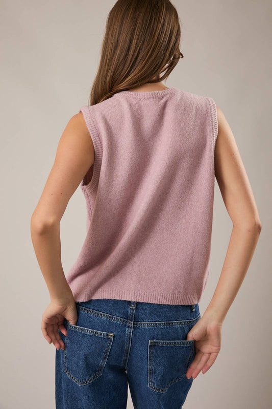 LE LIS Sleeveless Crew Neck Sweater Cardigan