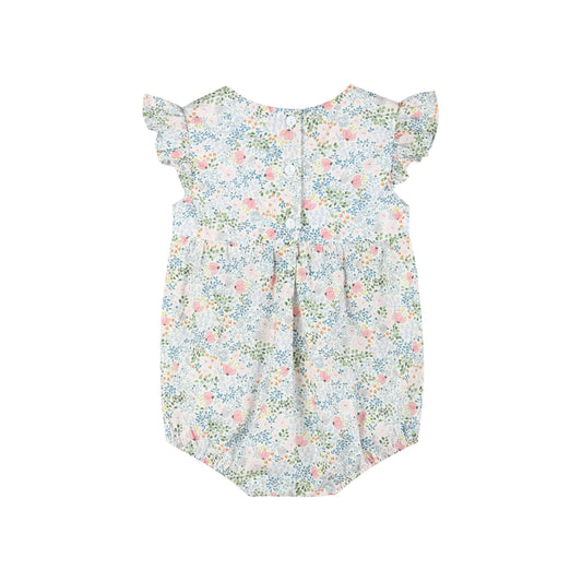 Pink Floral Print Smocked Futter Romper