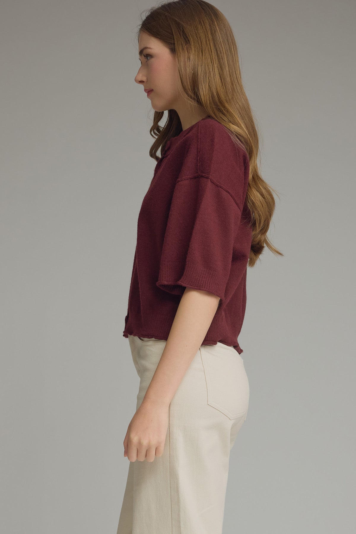 entro | Burgundy Button Front Sweater Cardigan
