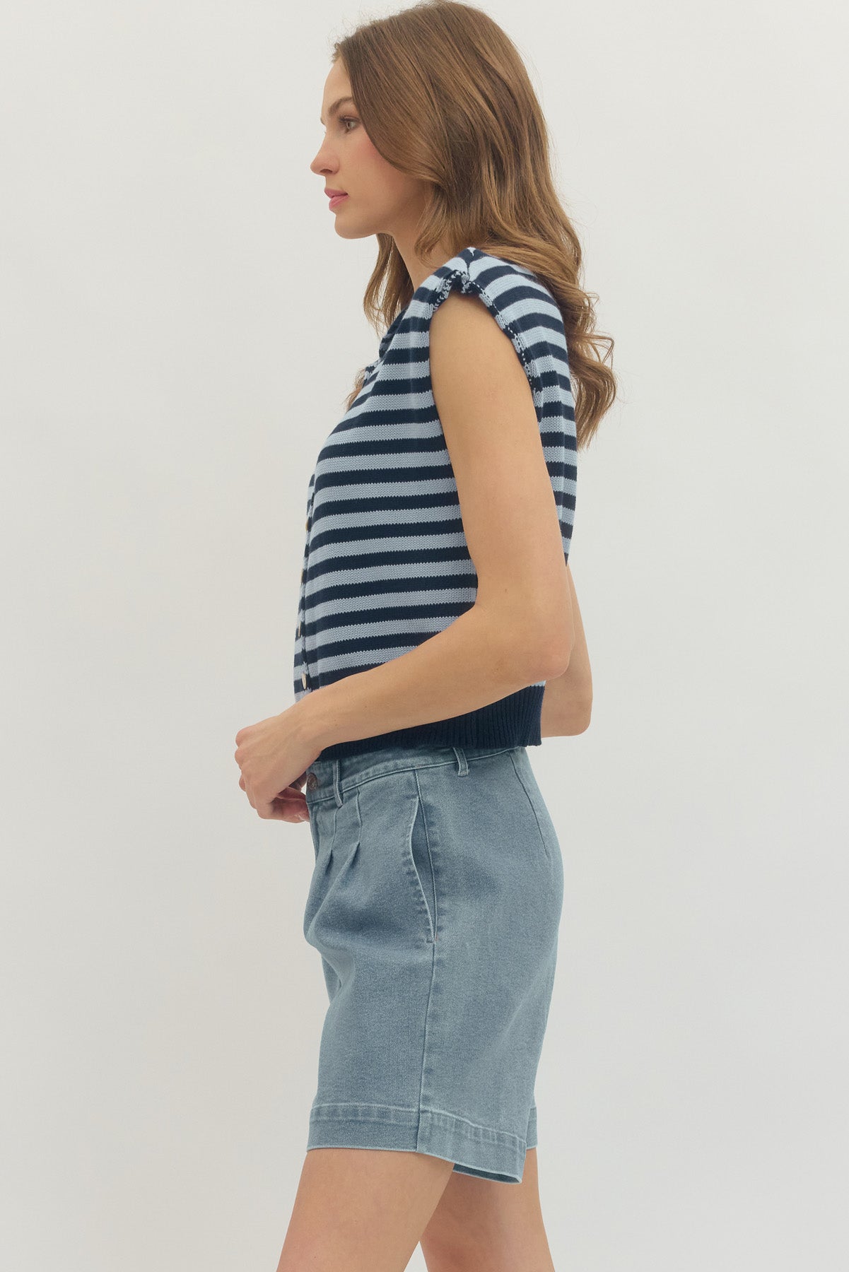 entro | Striped Button-Front Sweater Top