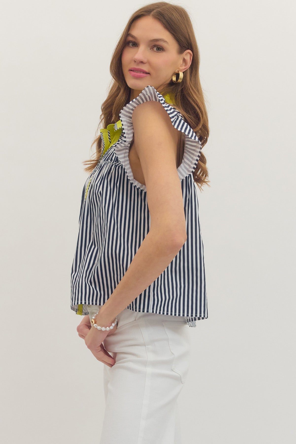 entro | Stripe Top with Contrast Collar - Navy