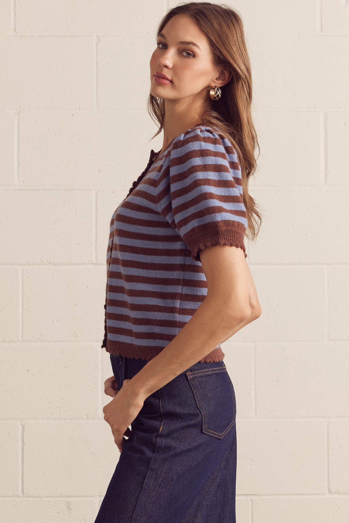 entro | Brown & Blue Striped Sweater Cardigan