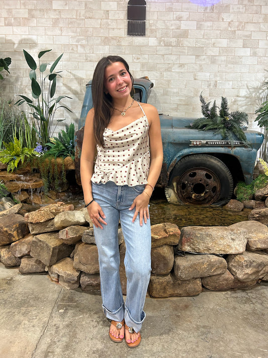 Woven Polyester Satin Cowl Neck Sleeveless Top