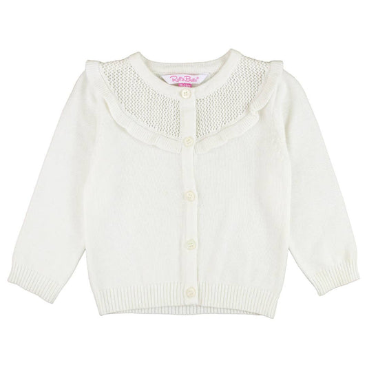 Off-White Sweater Knit Ruffle Trim Cardigan