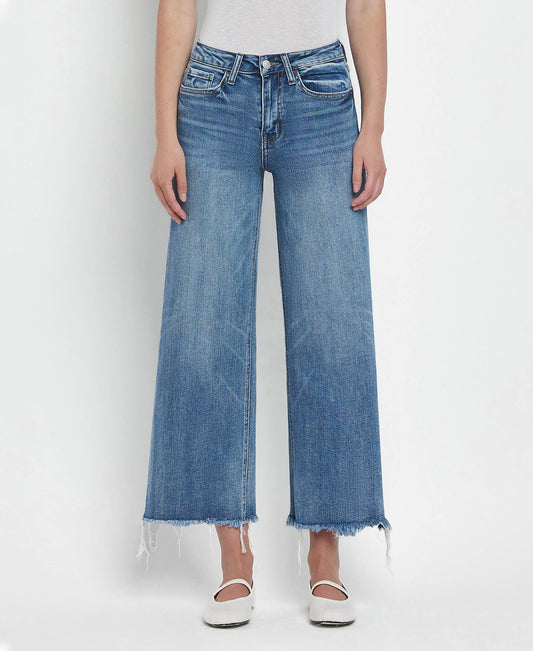 Flying Monkey High Rise Medium Wash Crop Wide Leg Jeans (F5204)