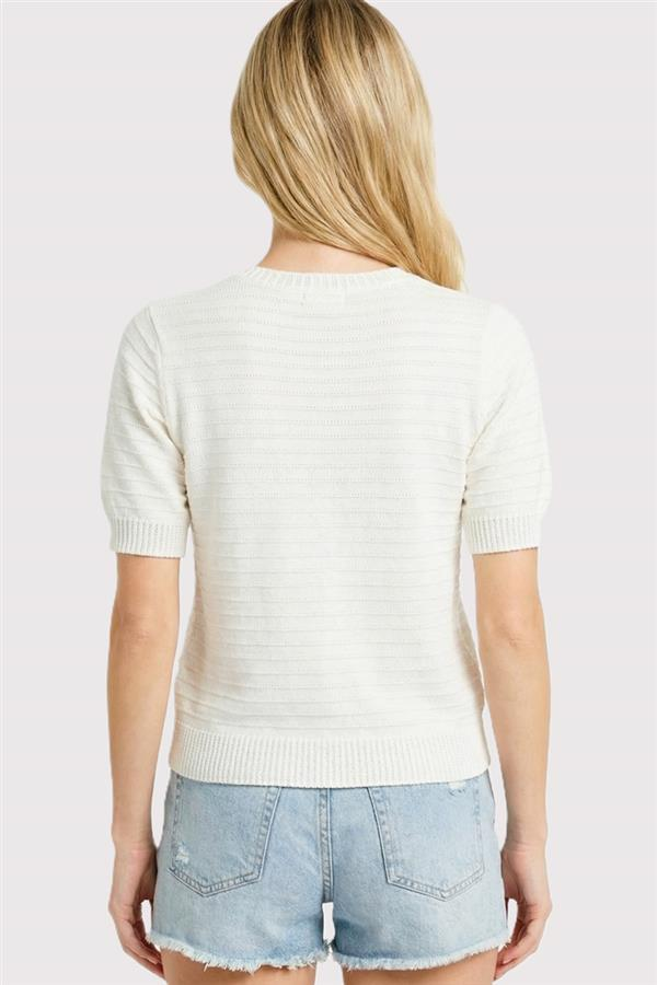 Staccato | Pointelle Texture Striped Crew Neck Short Sleeve Sweater
