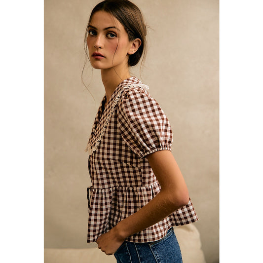 So Me | Gingham Peter Pan Collar Top