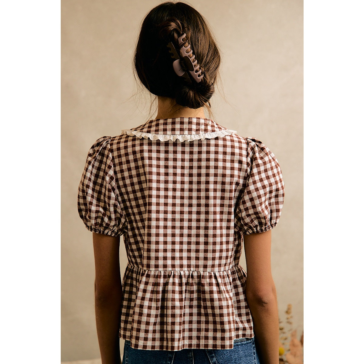 So Me | Gingham Peter Pan Collar Top