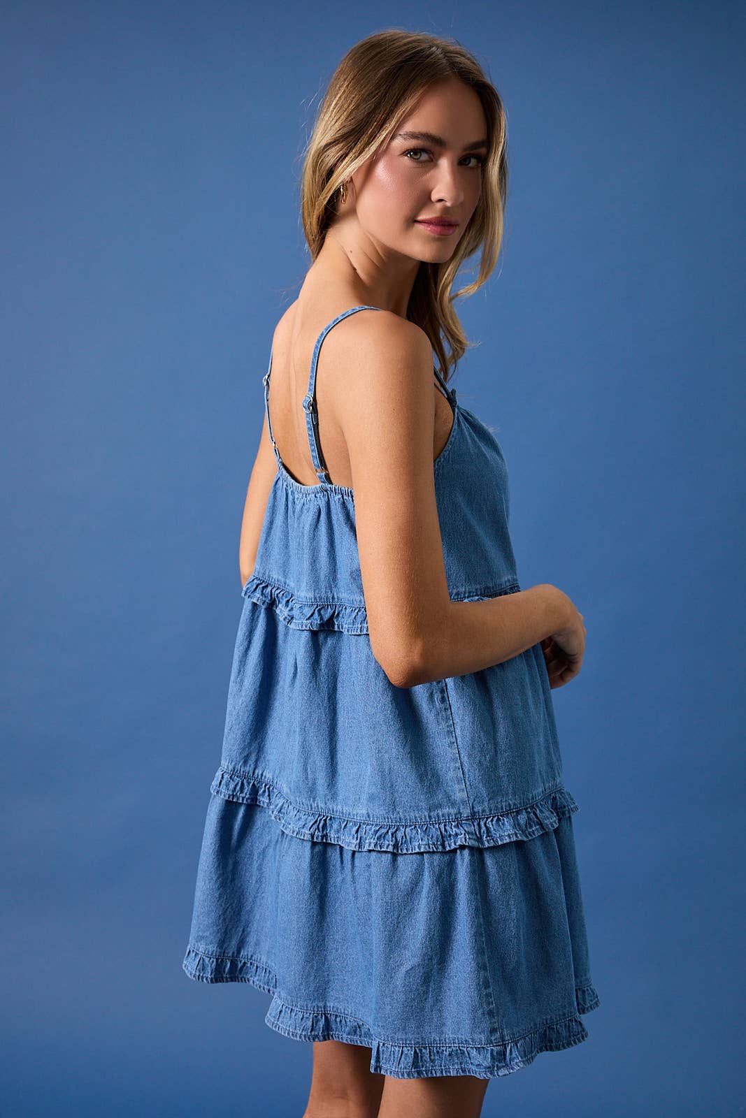 Sunday Edition | Sleeveless Ruffle Detail Denim Mini Dress