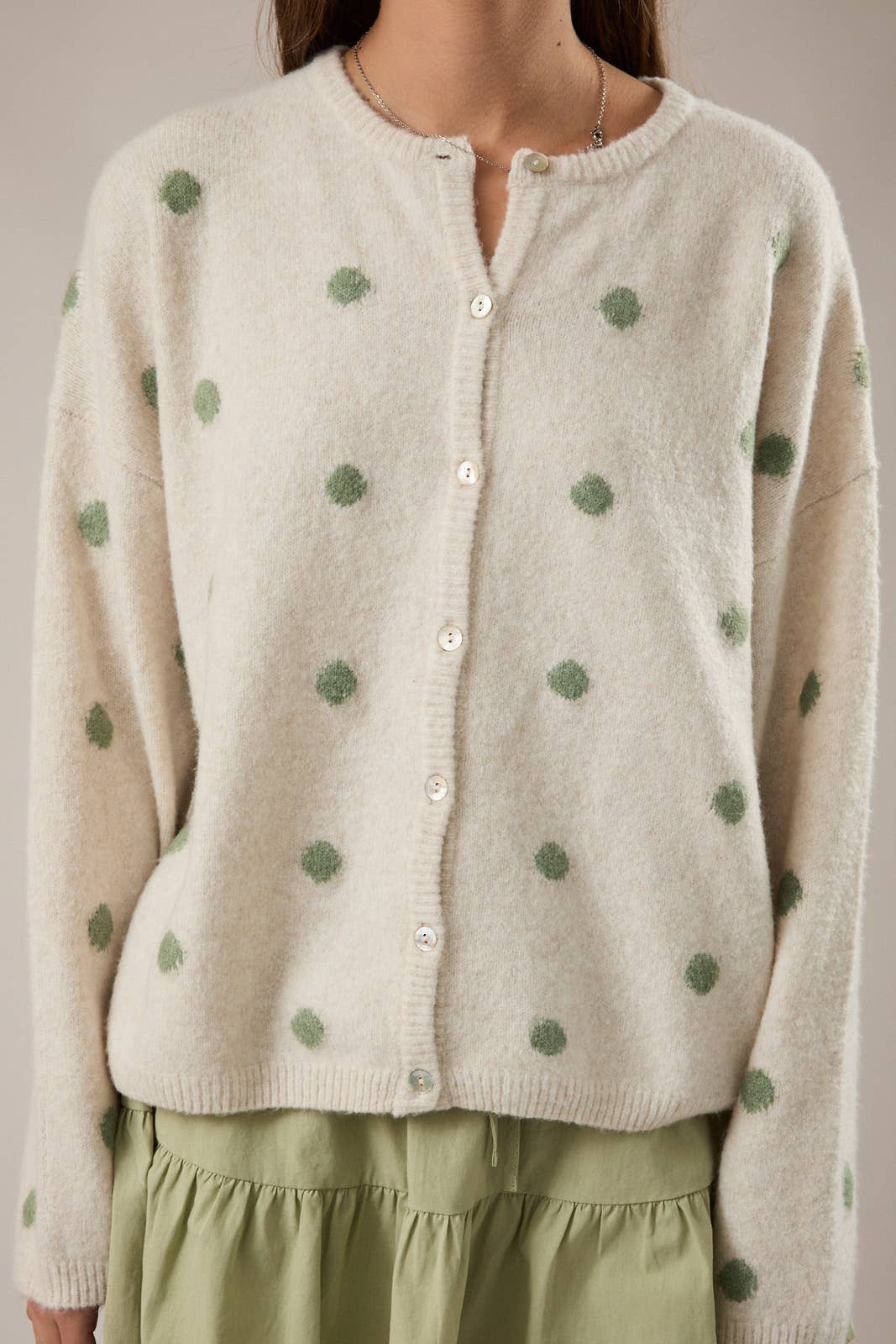 LE LIS | Long Sleeve Crew Neck Polka Dot Sweater Cardigan