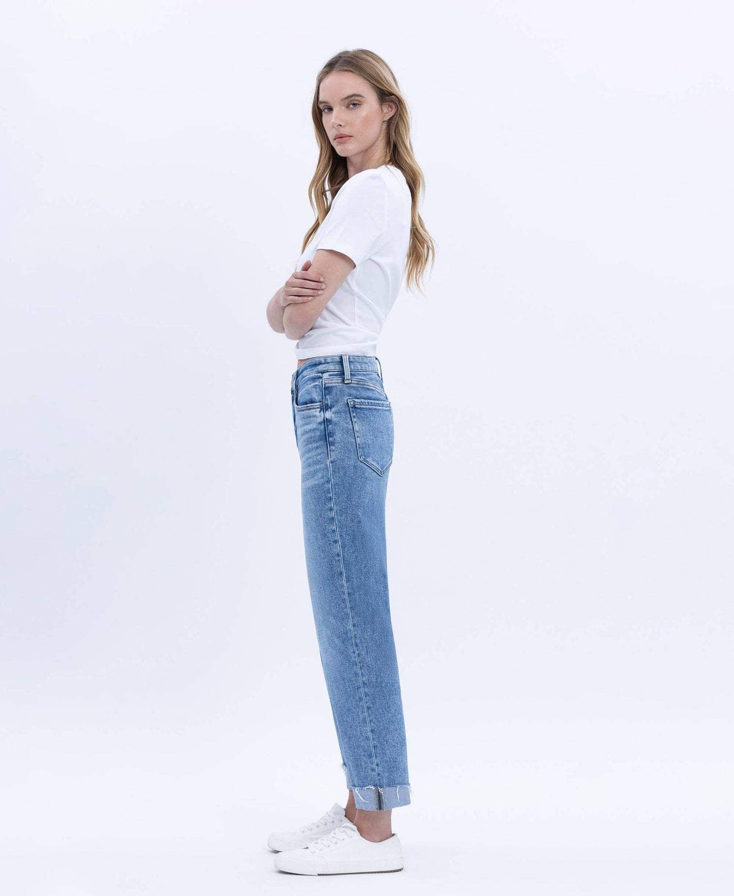 Flying Monkey High Rise Cuffed Crop Straight Jeans (F5691)