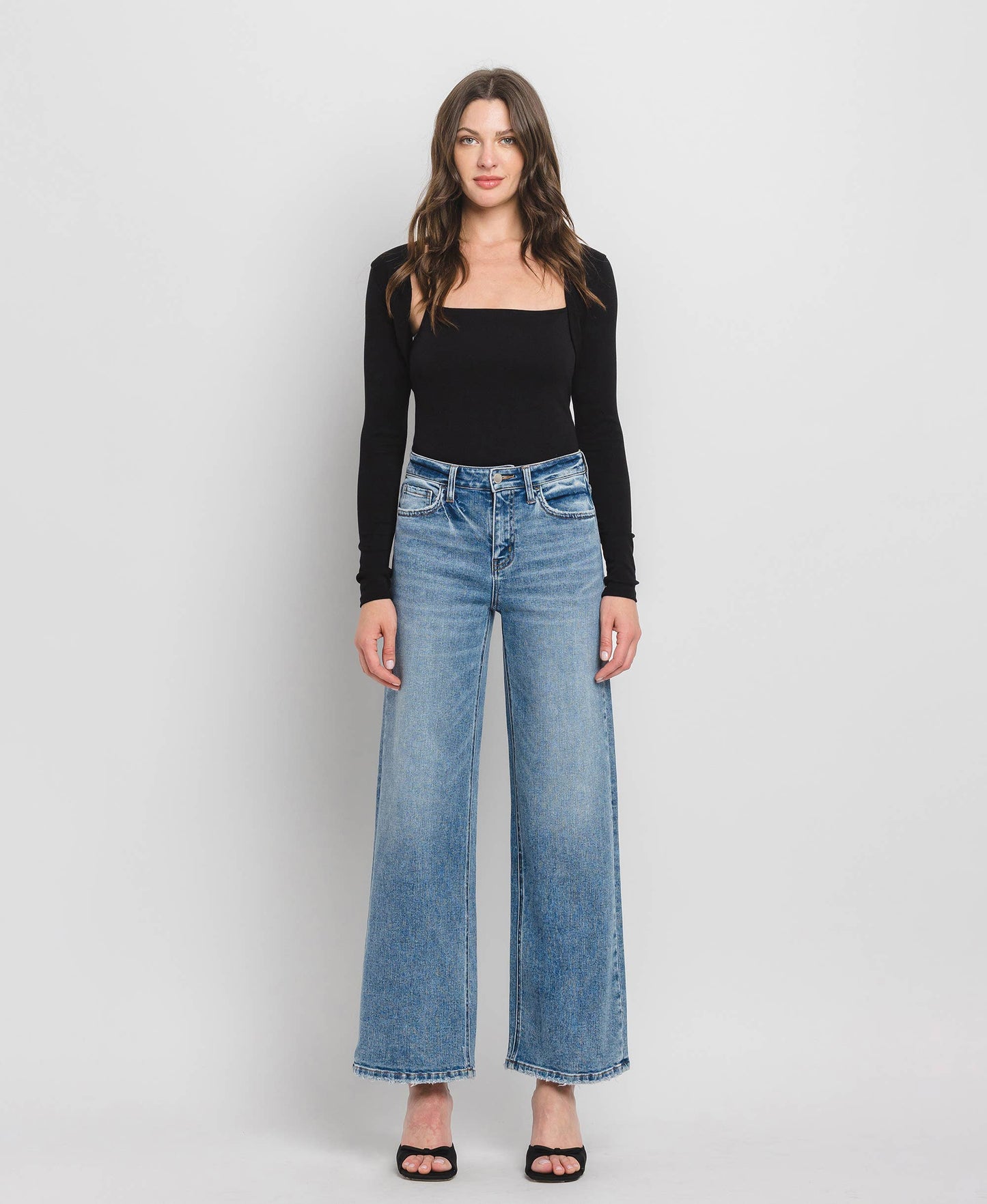 High Rise Full Length Wide Leg Jeans F5610