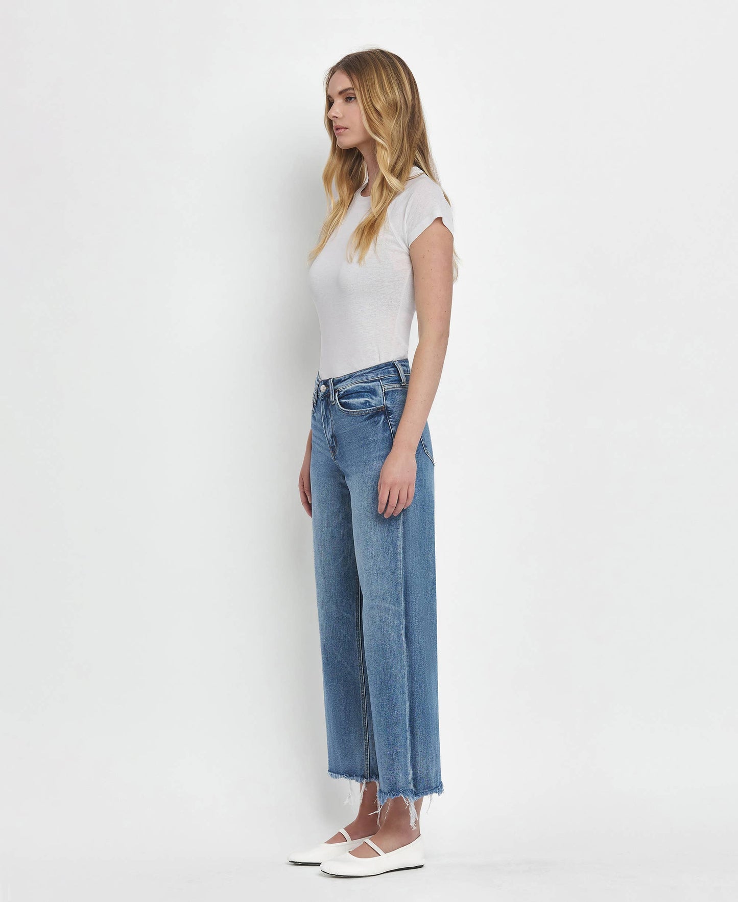 Flying Monkey High Rise Medium Wash Crop Wide Leg Jeans (F5204)