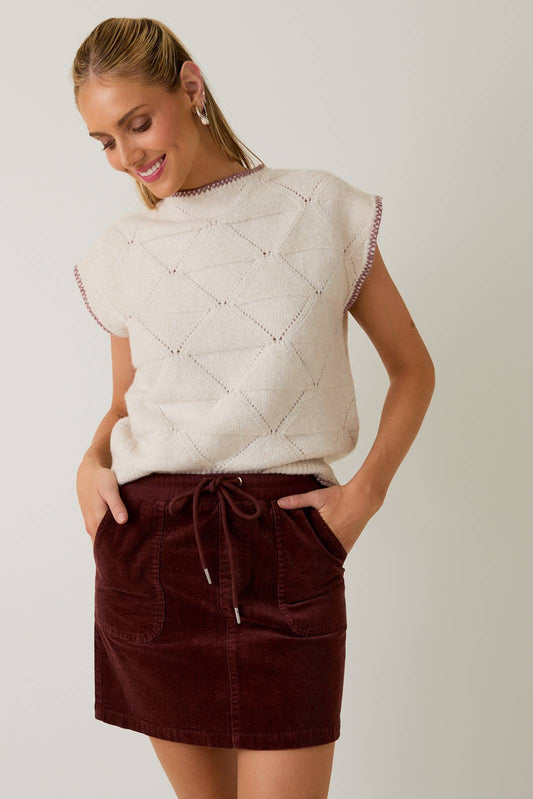 LE LIS High Neck Wide Shoulder Sweater Top