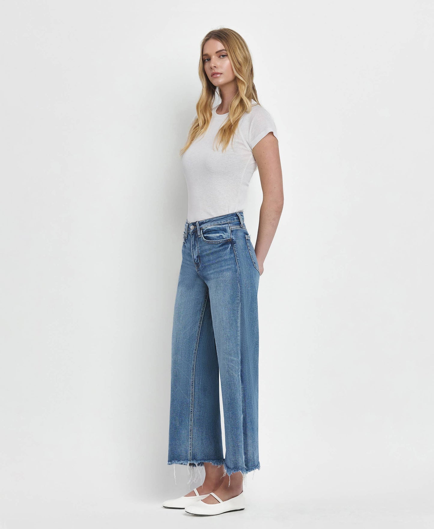 Flying Monkey High Rise Medium Wash Crop Wide Leg Jeans (F5204)