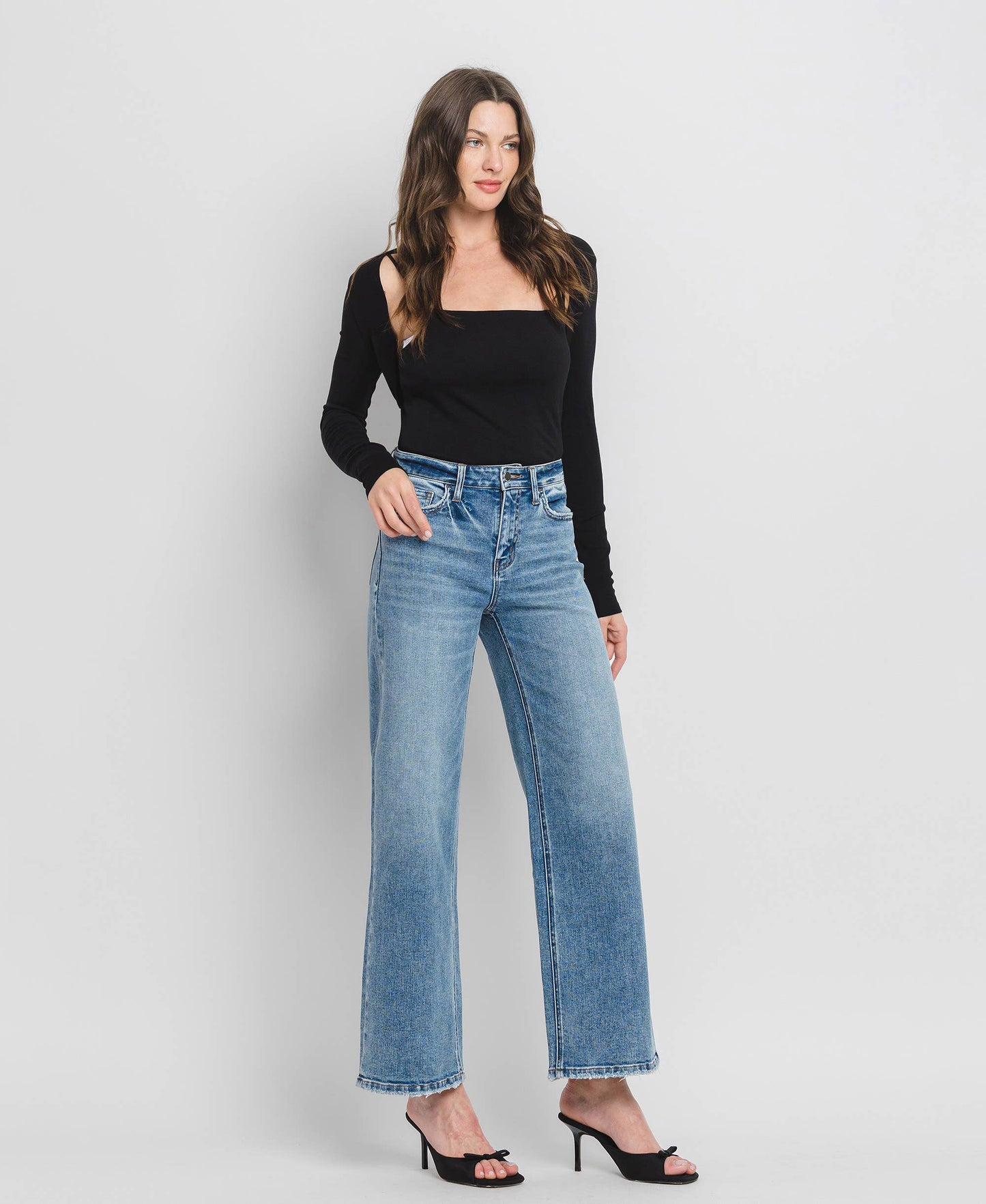 High Rise Full Length Wide Leg Jeans F5610