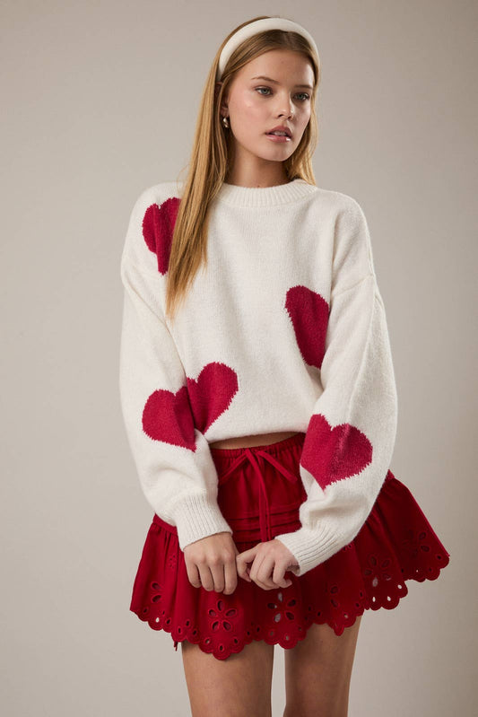 LE LIS Long Sleeve Crew Neck Heart Sweater