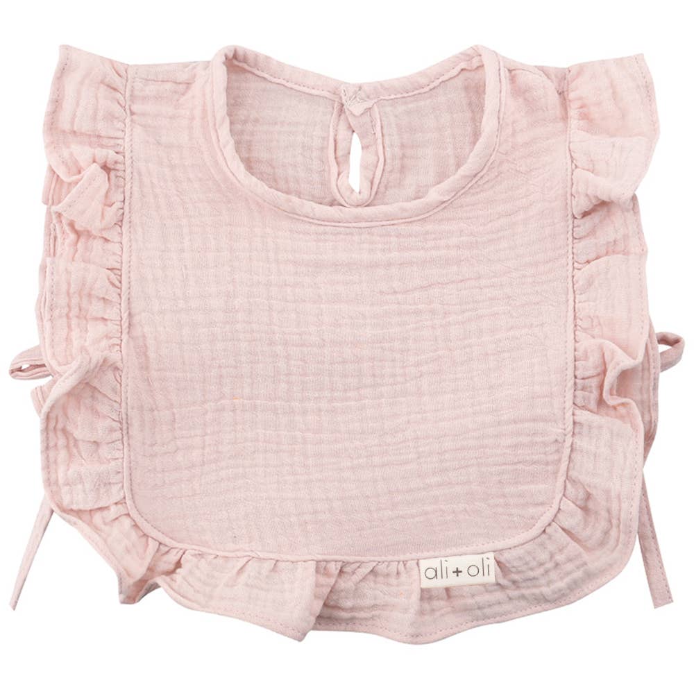 ali+oli | Muslin Cotton Ruffle Baby Bib – Pink