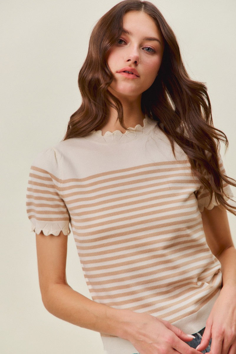 So Me | Stripe Sweater with Lace Inspired Trim