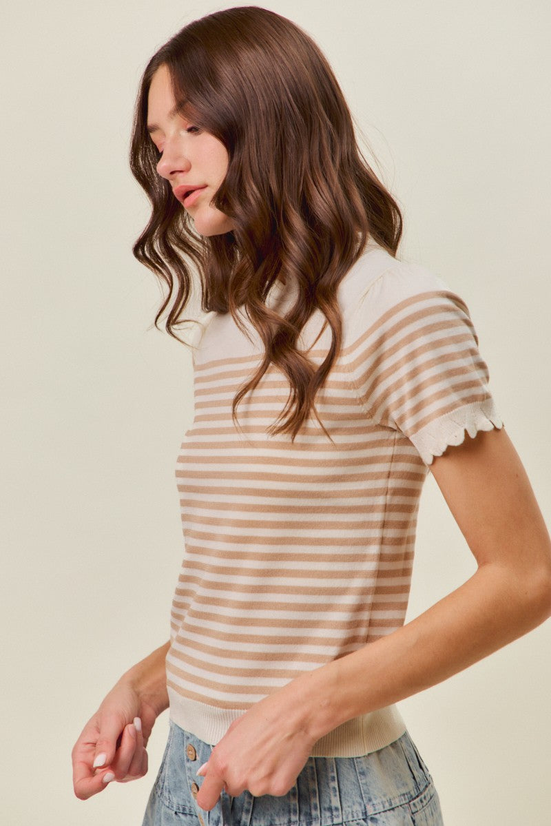 So Me | Stripe Sweater with Lace Inspired Trim