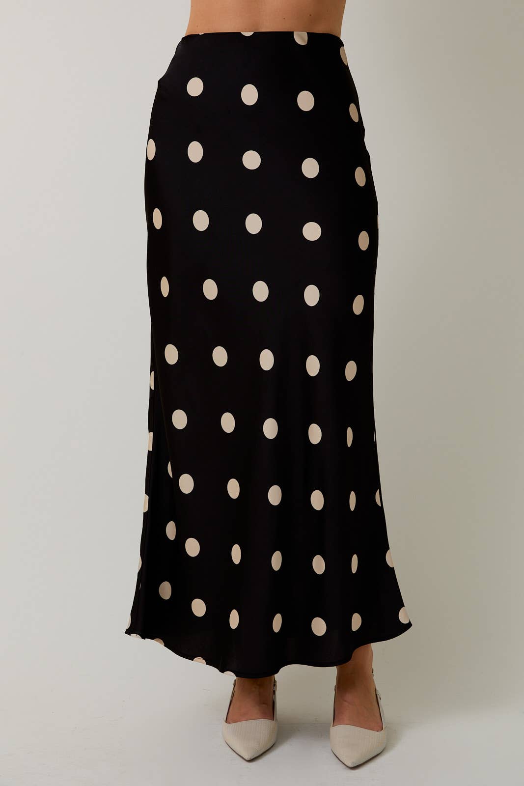 Sunday Edition Satin Midi Skirt in Polka Dot