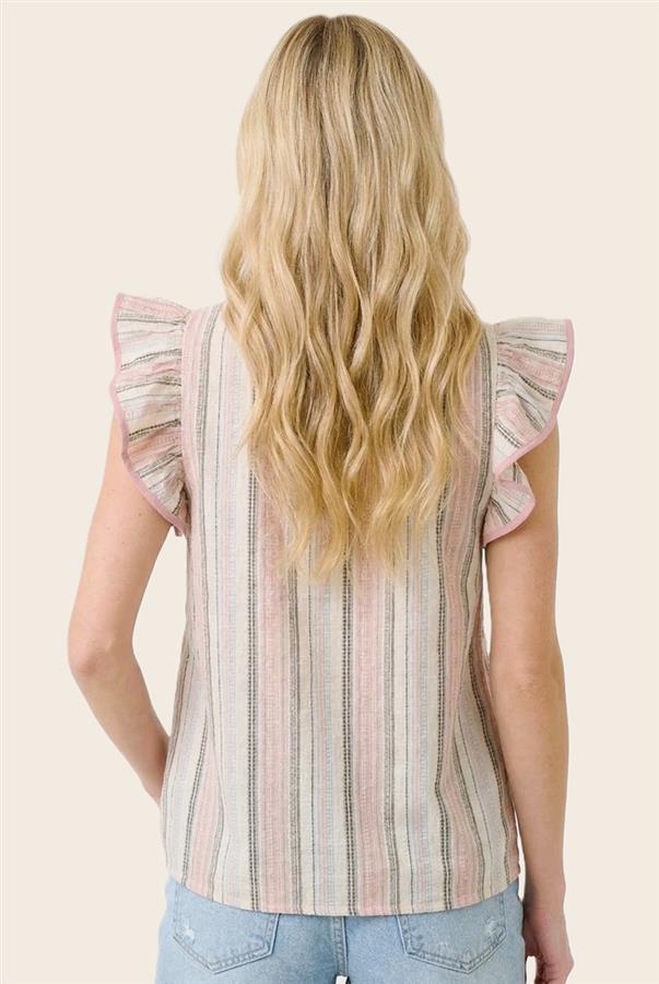 Staccato | Pastel Stripe Ruffle Sleeve Top