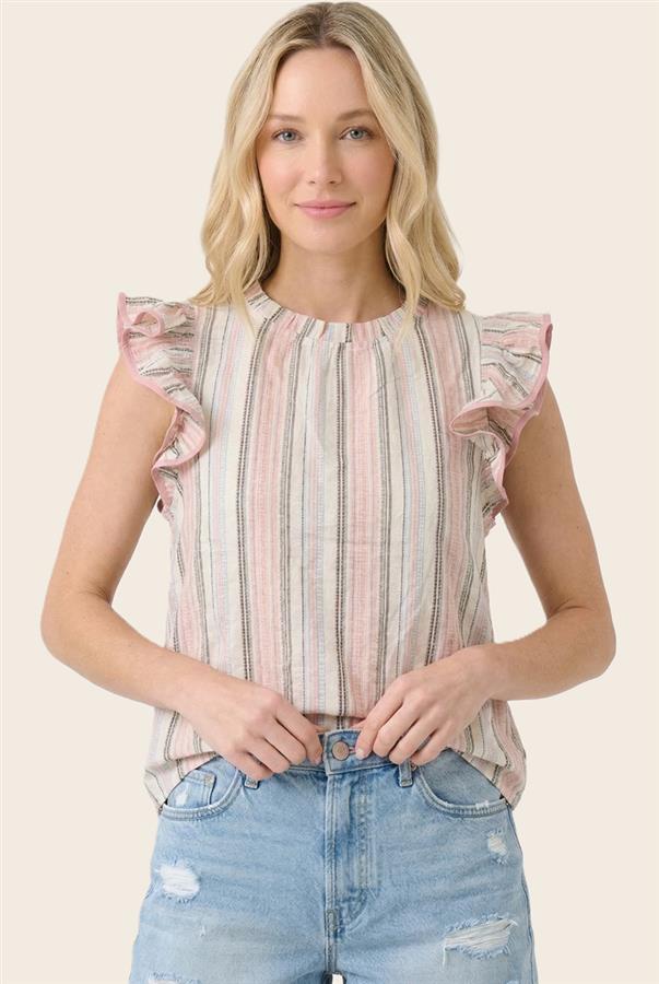 Staccato | Pastel Stripe Ruffle Sleeve Top