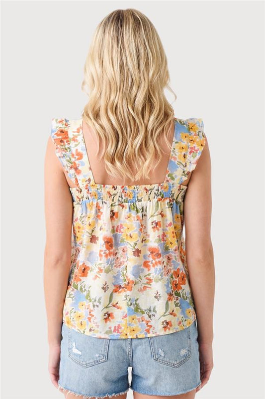 Staccato | Square Neck Ruffle Sleeve Floral Top