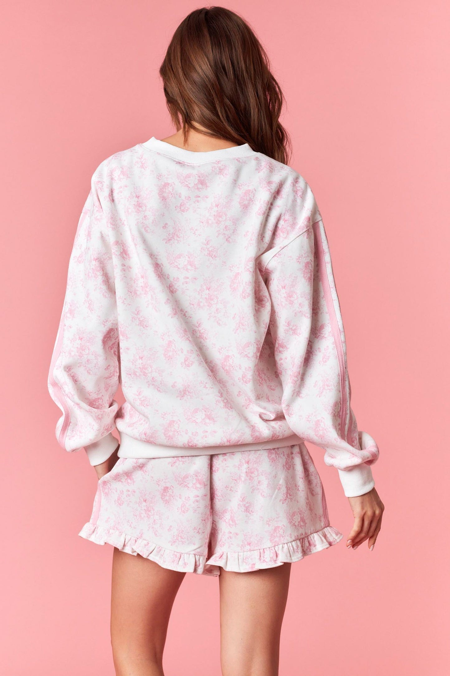 Peach Love | Double Tape Line Floral French Terry Sweatshirt