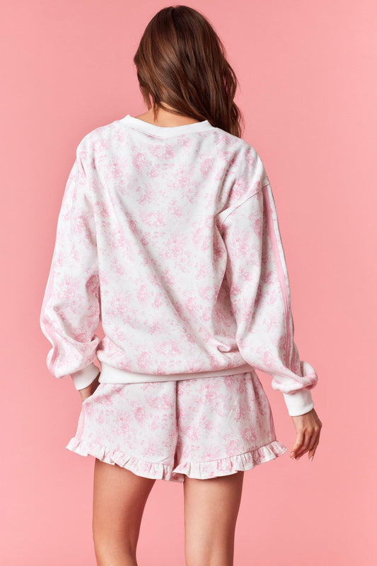 Peach Love | Double Tape Line Floral French Terry Sweatshirt