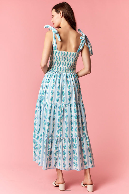 Peach Love | Floral Print Midi Dress with Tie Shoulder Straps