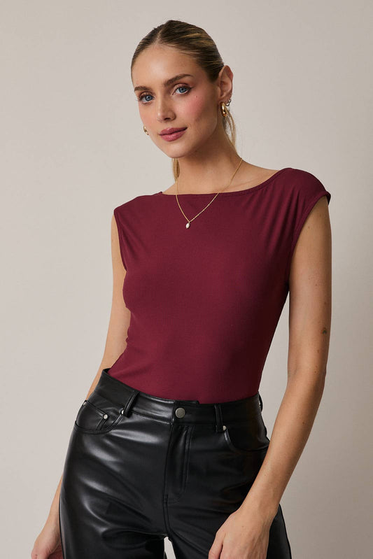 Sunday Edition by LE LIS Boat Neck Sleeveless Open-Back Bodysuit