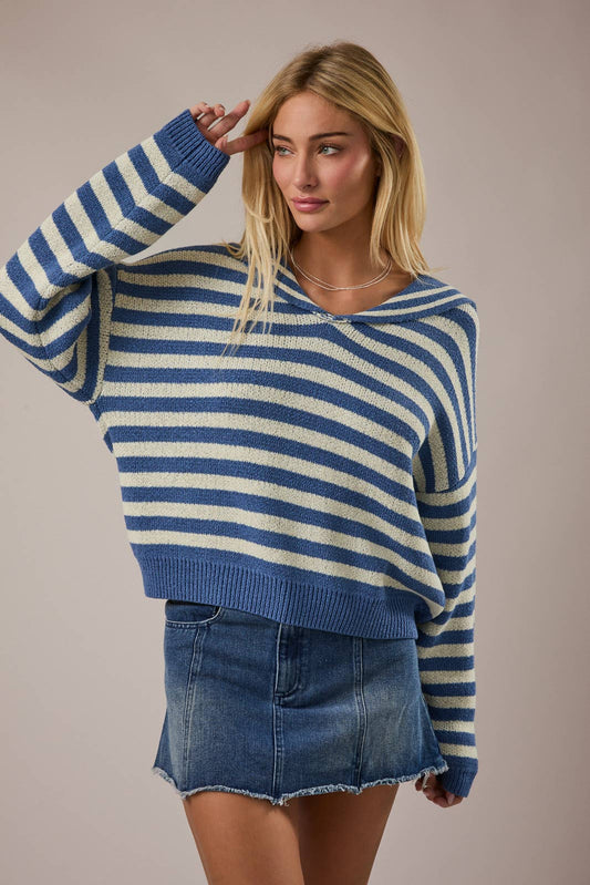 LE LIS Sailor Collar Stripe Sweater Top