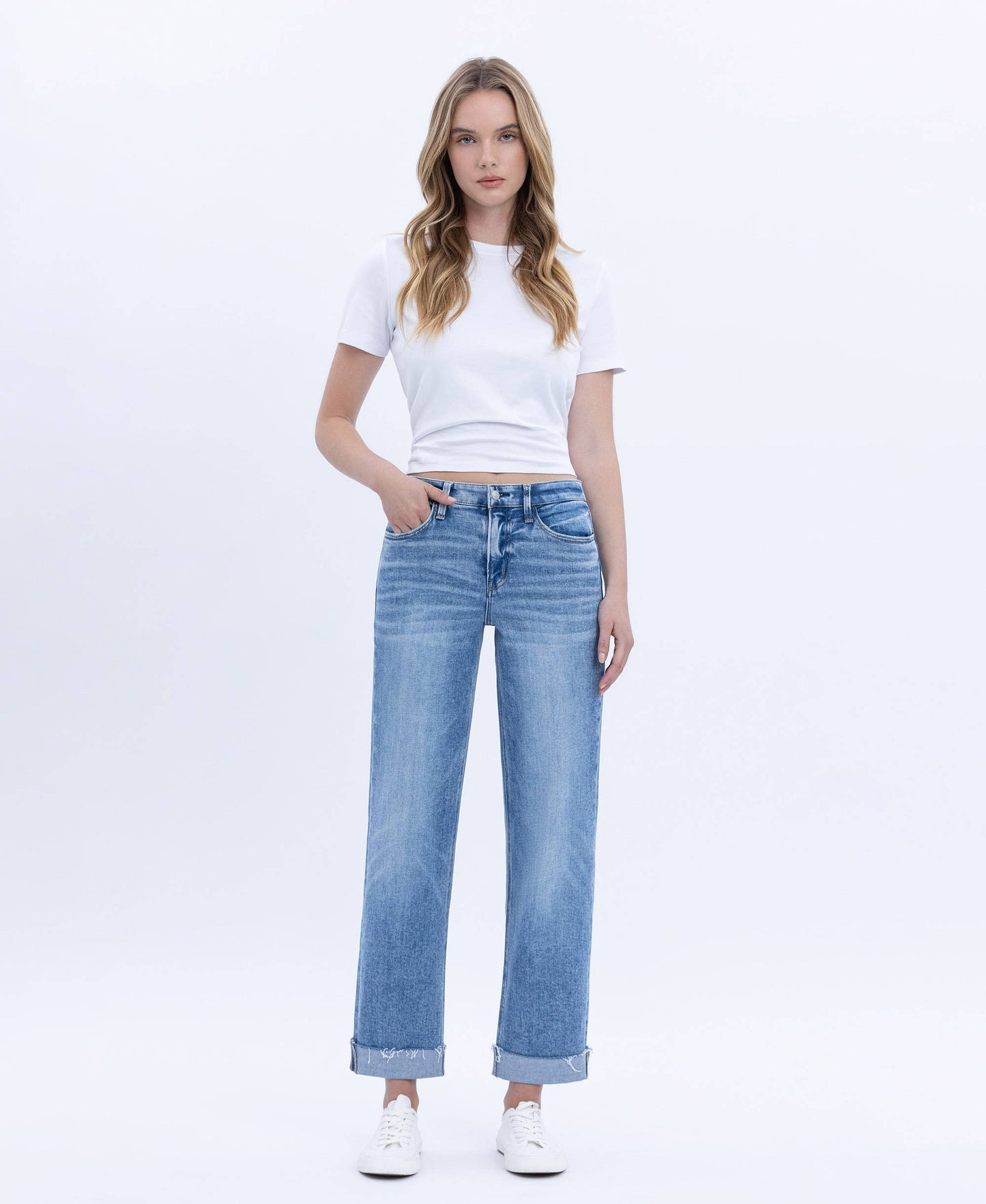 Flying Monkey High Rise Cuffed Crop Straight Jeans (F5691)