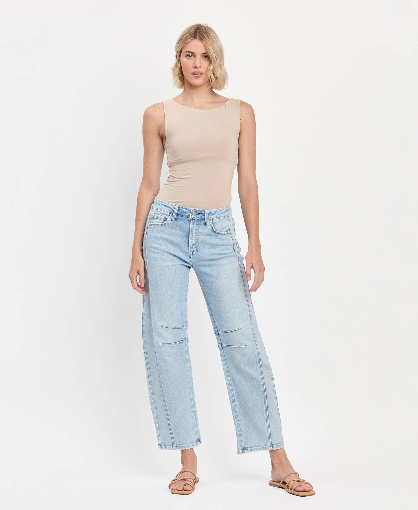 High Rise Light Wash Barrel Leg Jeans F5768LT