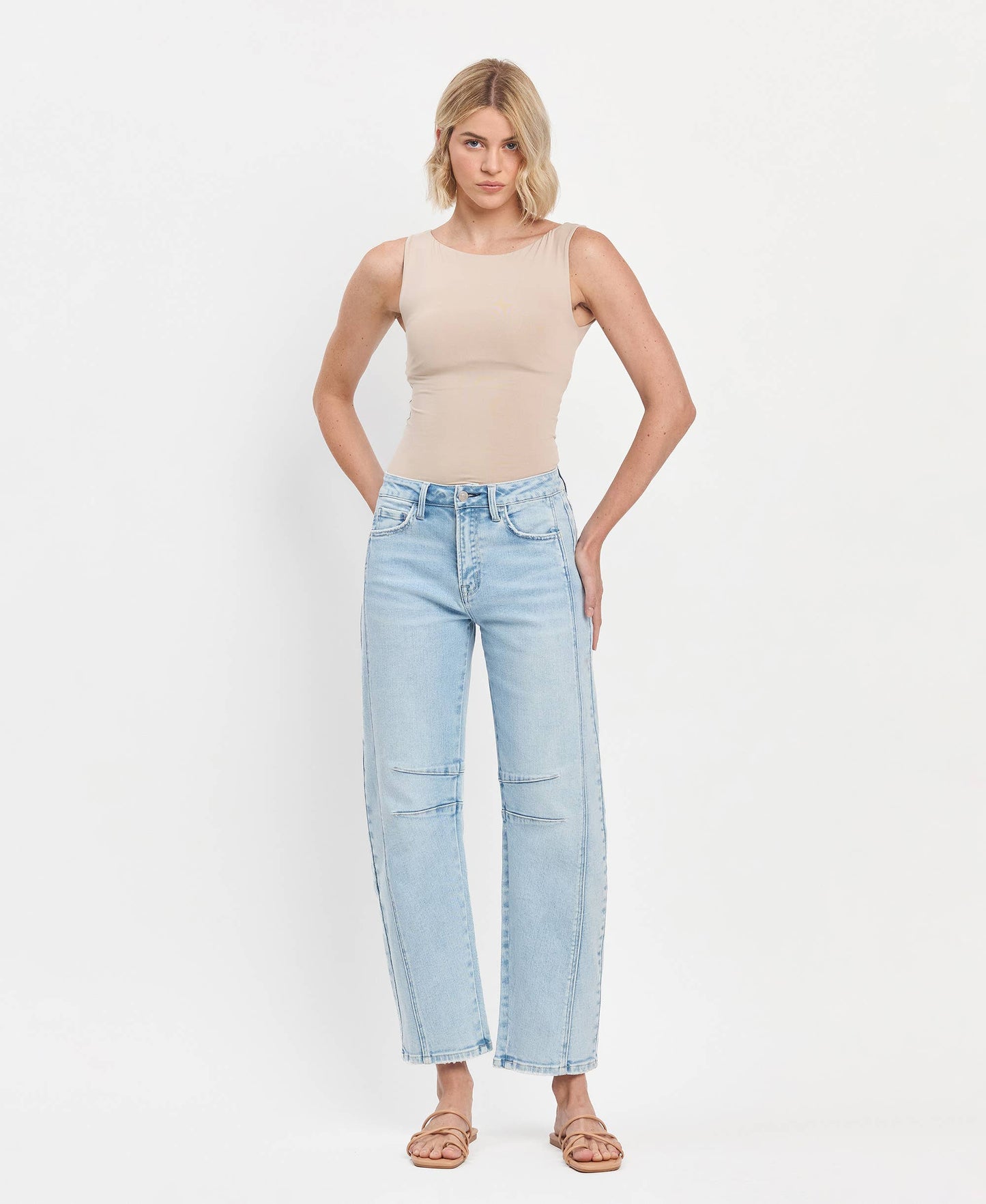 High Rise Light Wash Barrel Leg Jeans F5768LT