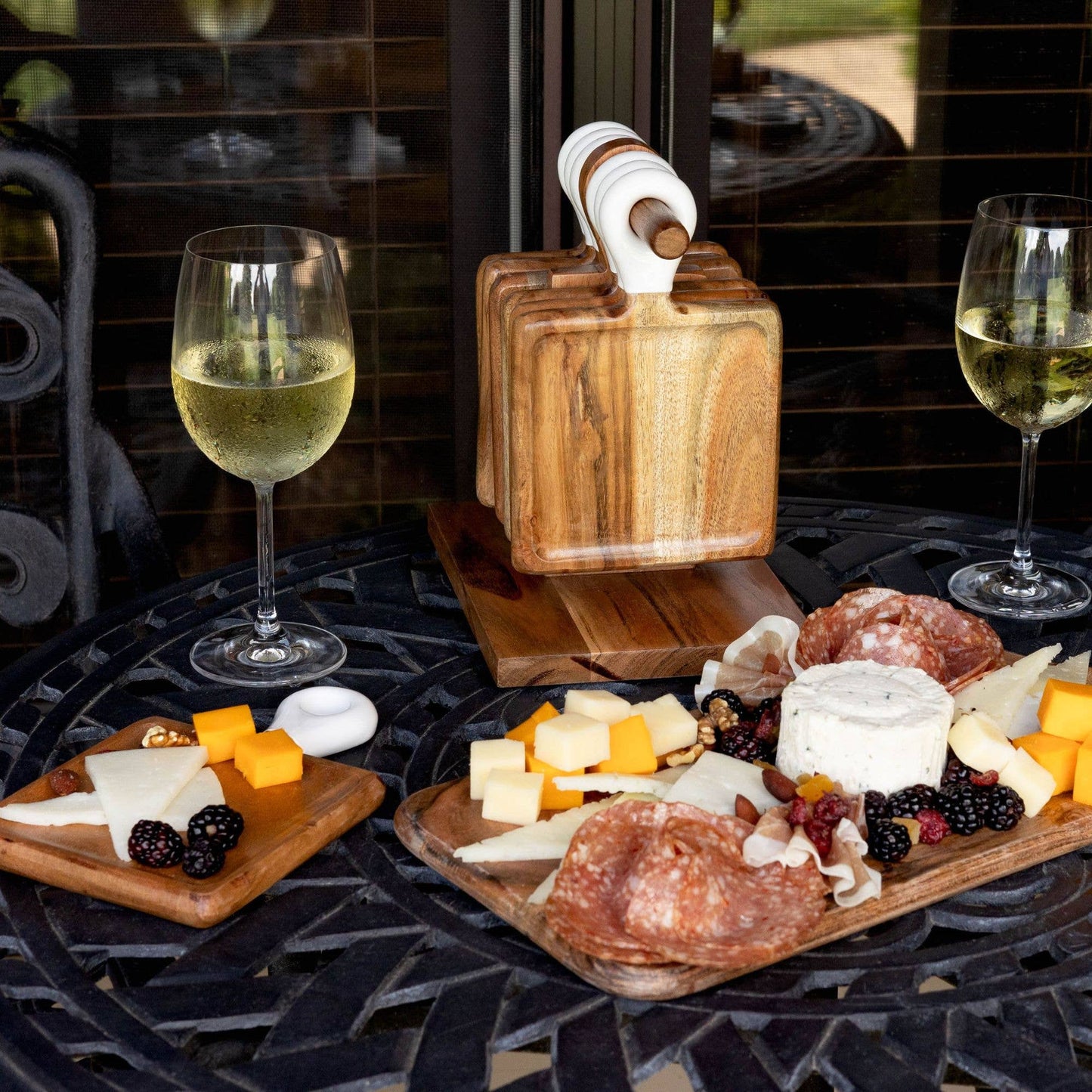 Wood + White Acacia Wood Mini Charcuterie, Set of 8