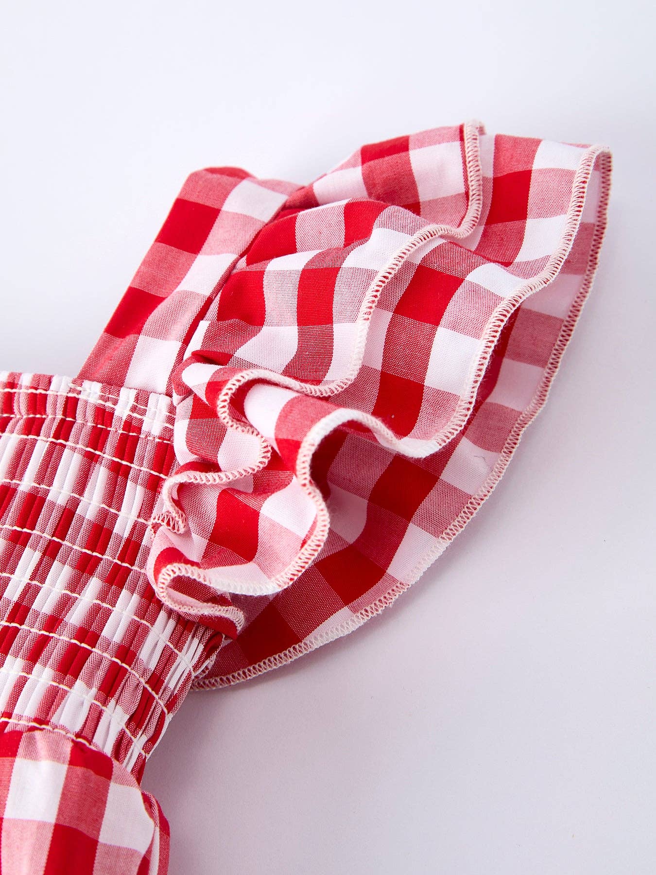 Summer Plaid Smocked Ruffle Girl Romper