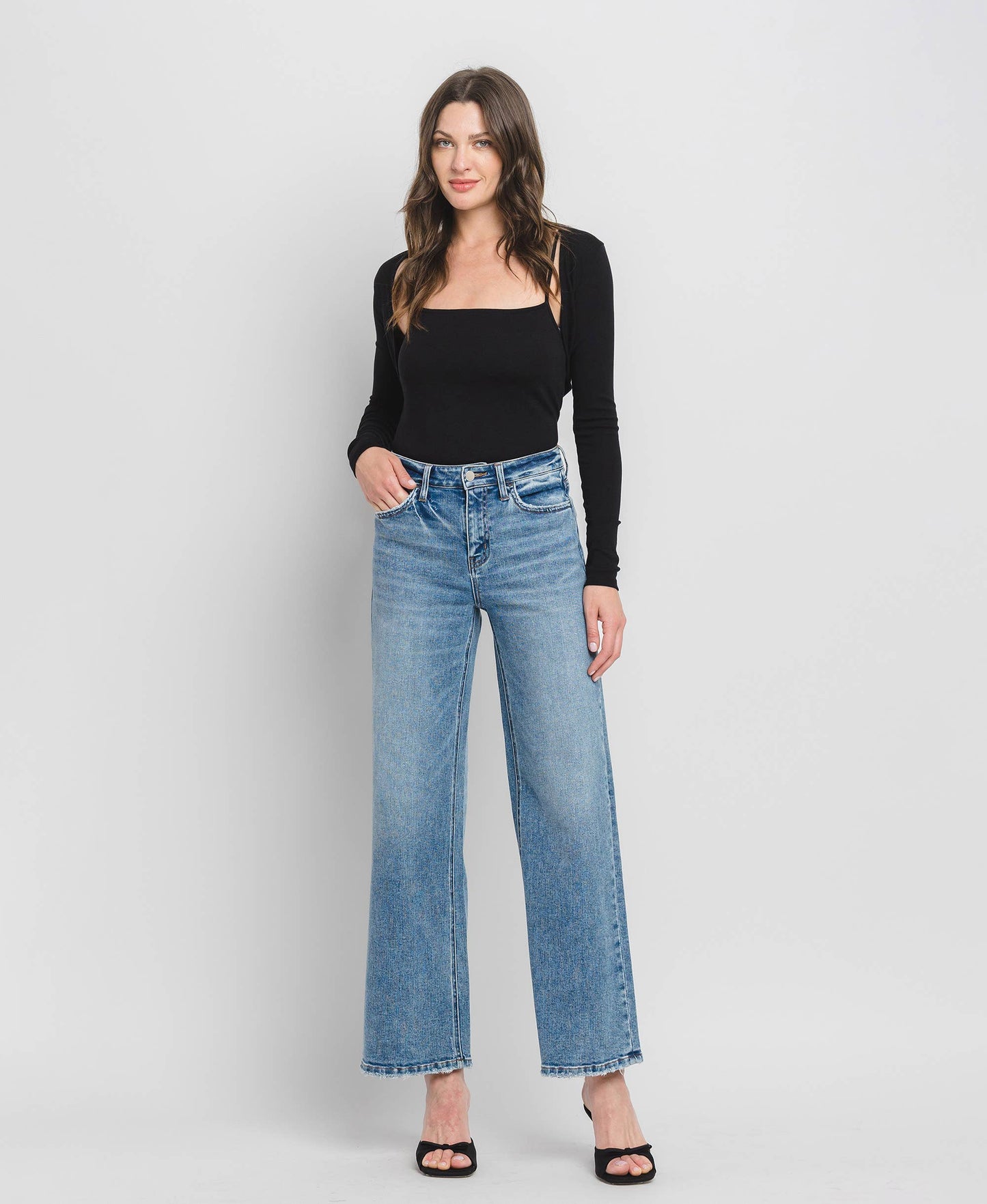 High Rise Full Length Wide Leg Jeans F5610