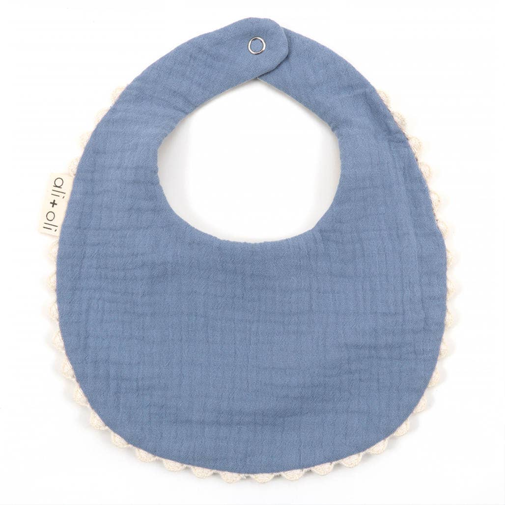 ali+oli | Reversible Muslin Cotton Baby Bib – Double Sided (Blue / Floral)
