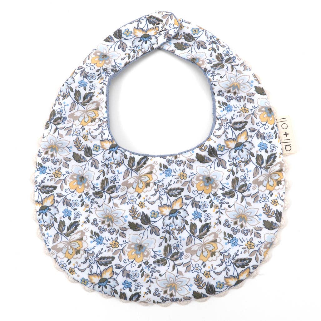 ali+oli | Reversible Muslin Cotton Baby Bib – Double Sided (Blue / Floral)
