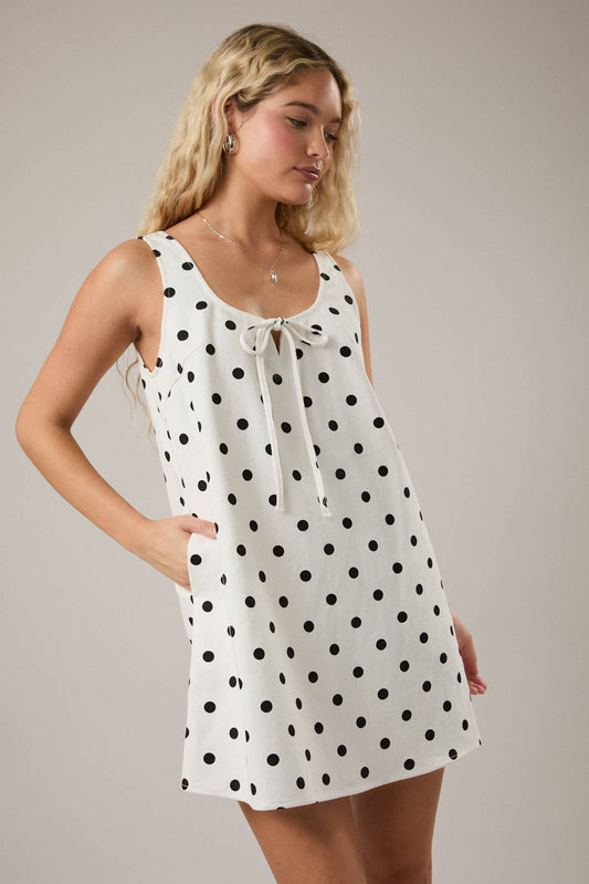 LE LIS |  Sleeveless Scoop Neck Polka Dot Denim Mini Dress