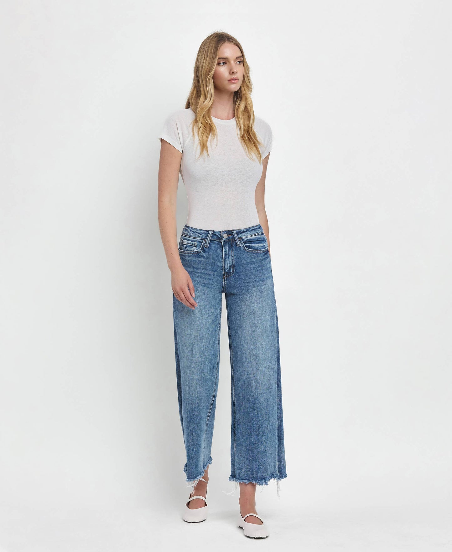 Flying Monkey High Rise Medium Wash Crop Wide Leg Jeans (F5204)