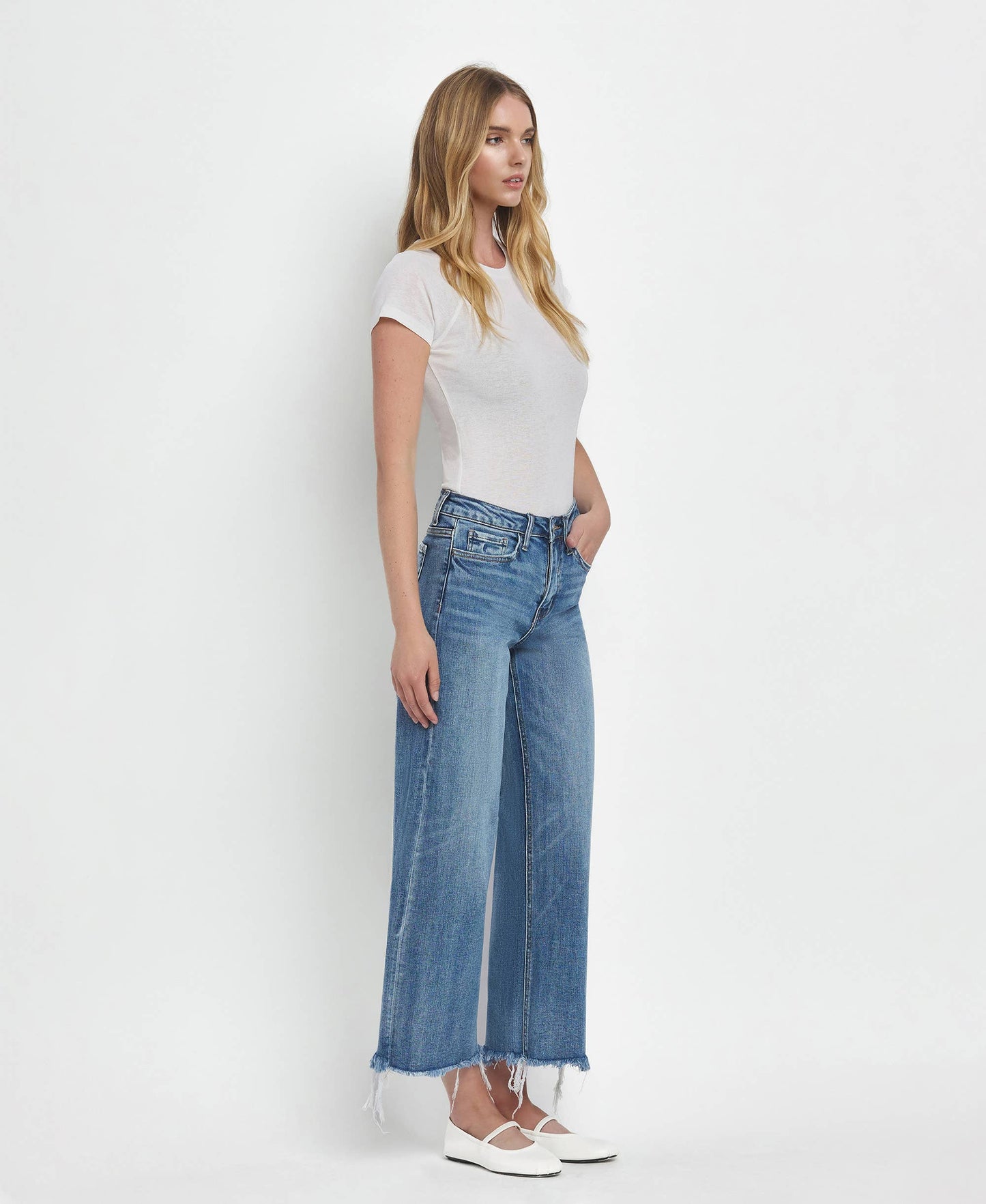 Flying Monkey High Rise Medium Wash Crop Wide Leg Jeans (F5204)