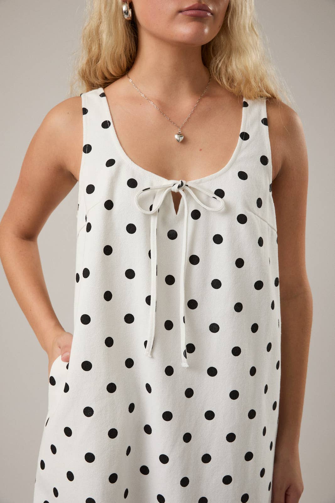 LE LIS |  Sleeveless Scoop Neck Polka Dot Denim Mini Dress