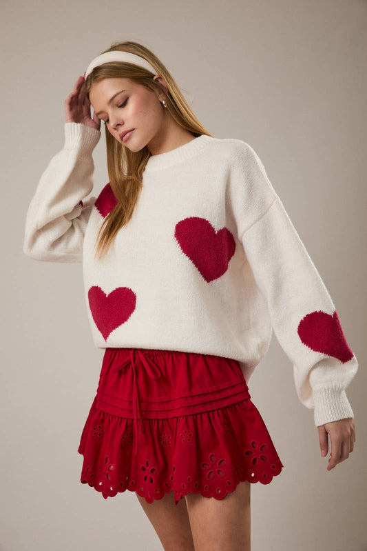 LE LIS Long Sleeve Crew Neck Heart Sweater